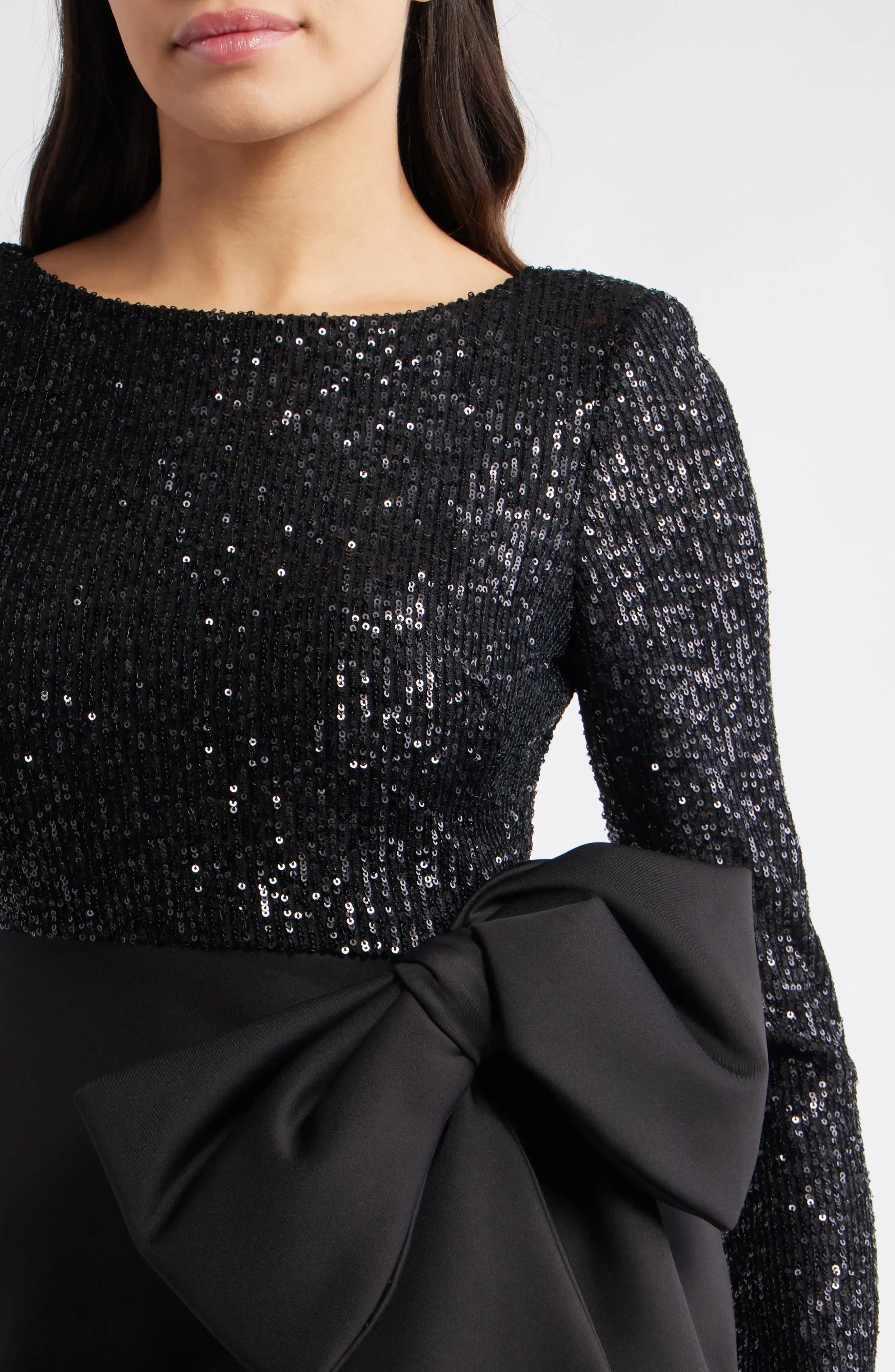 Modern Mermaid Boat Neck Long Sleeve Sequin Floor-Length Prom Dress